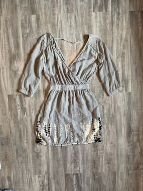 Gypsy 05 Taupe Wrap Dress with Black and Cream Tie-Dye Hem
